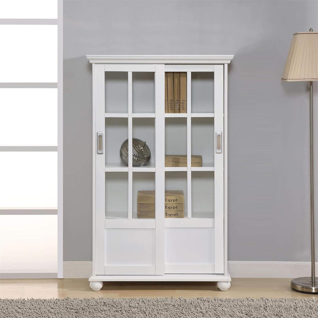 Black Bookcase with Sliding Glass Doors U33289