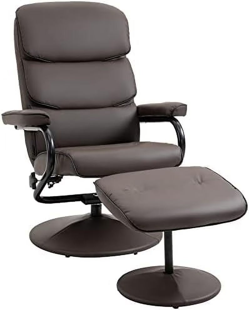 Cream White PU Leather Swivel Recliner Chair with Ottoman T7724
