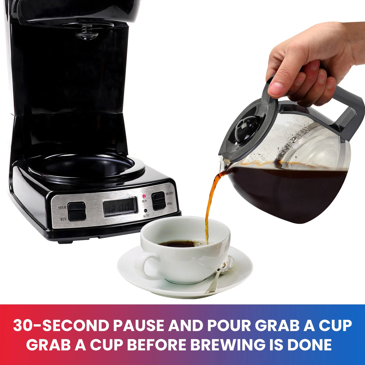12-Cup 1.8 L Programmable Coffee Maker with Filter Black and Silver L9338