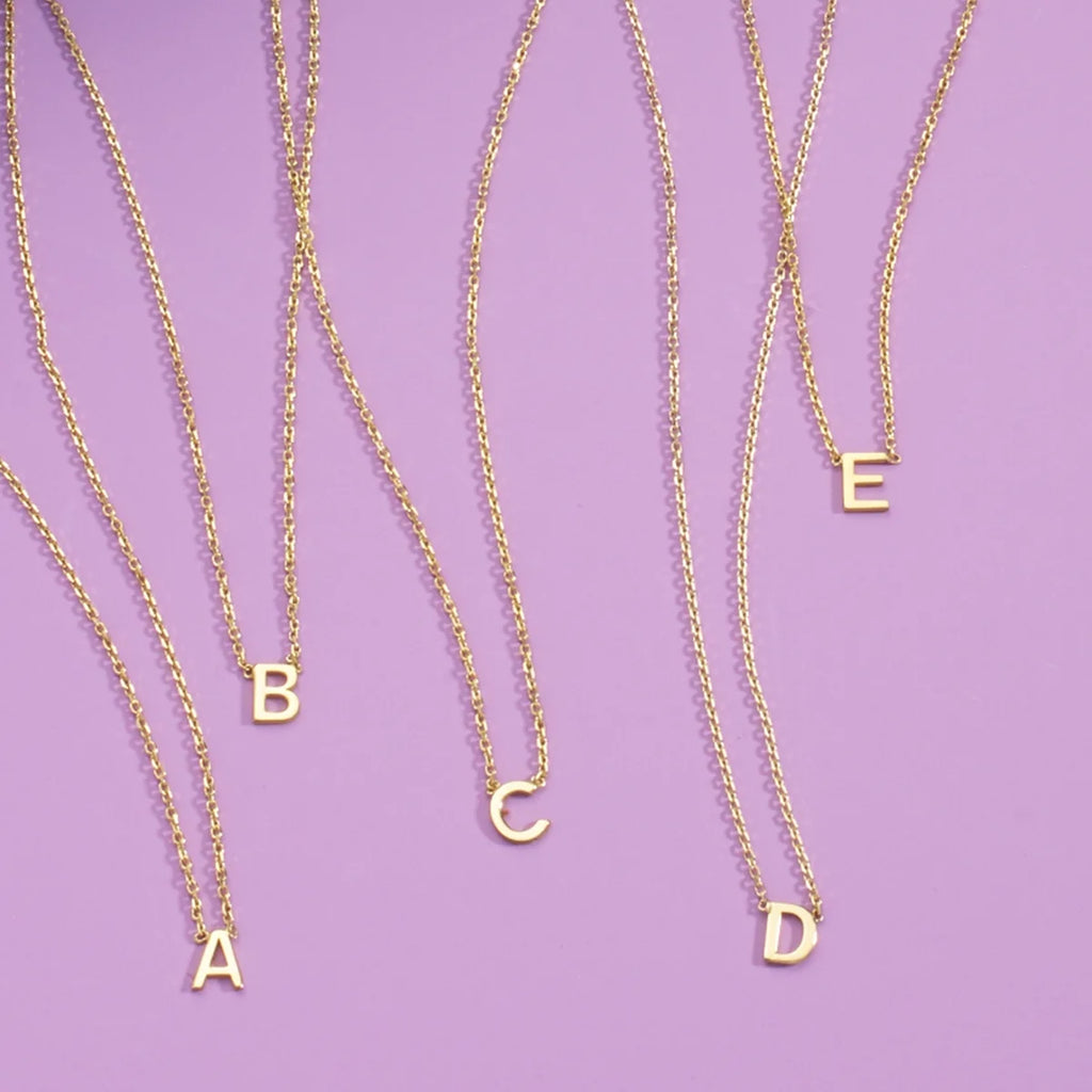 14K Solid Yellow Gold Initial Necklace Q89748