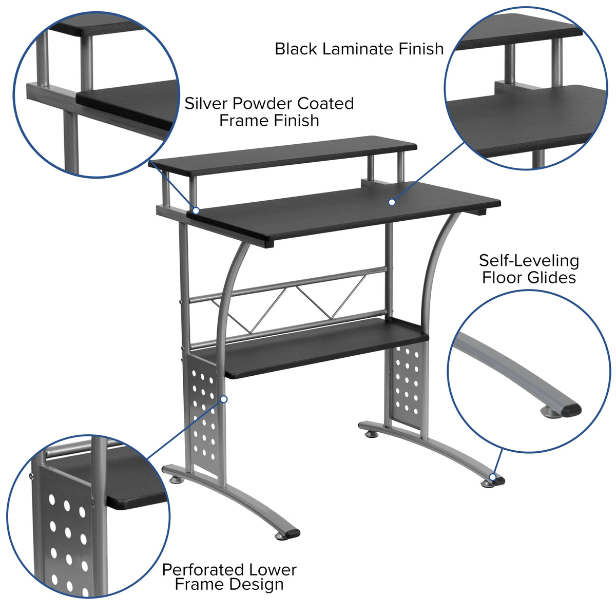 Black Computer Desk, Ergonomic Mesh Office Chair and Locking Mobile Filing Cabinet D76172