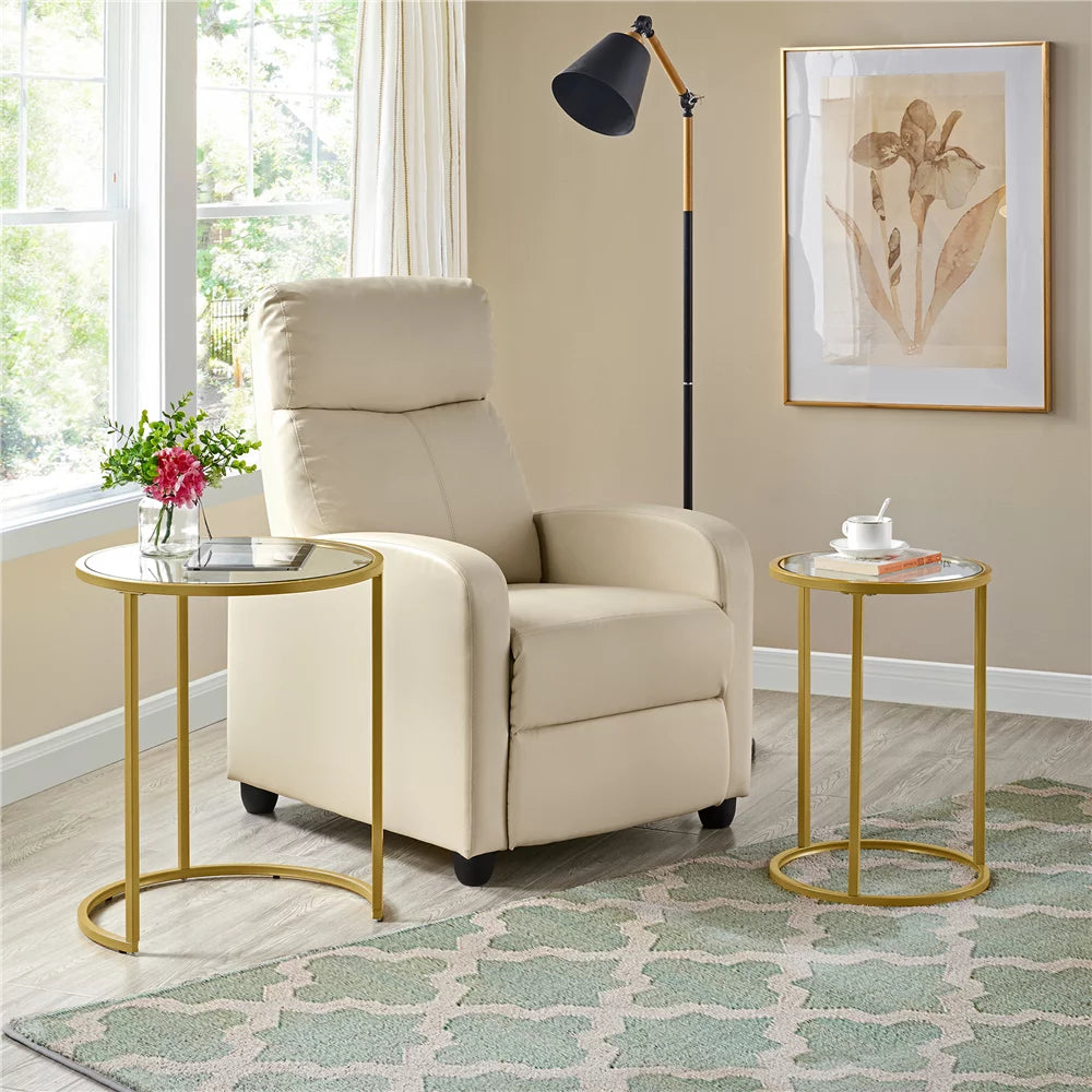 Round Nesting End Table Set with Metal Frame and Glass Top Q9014