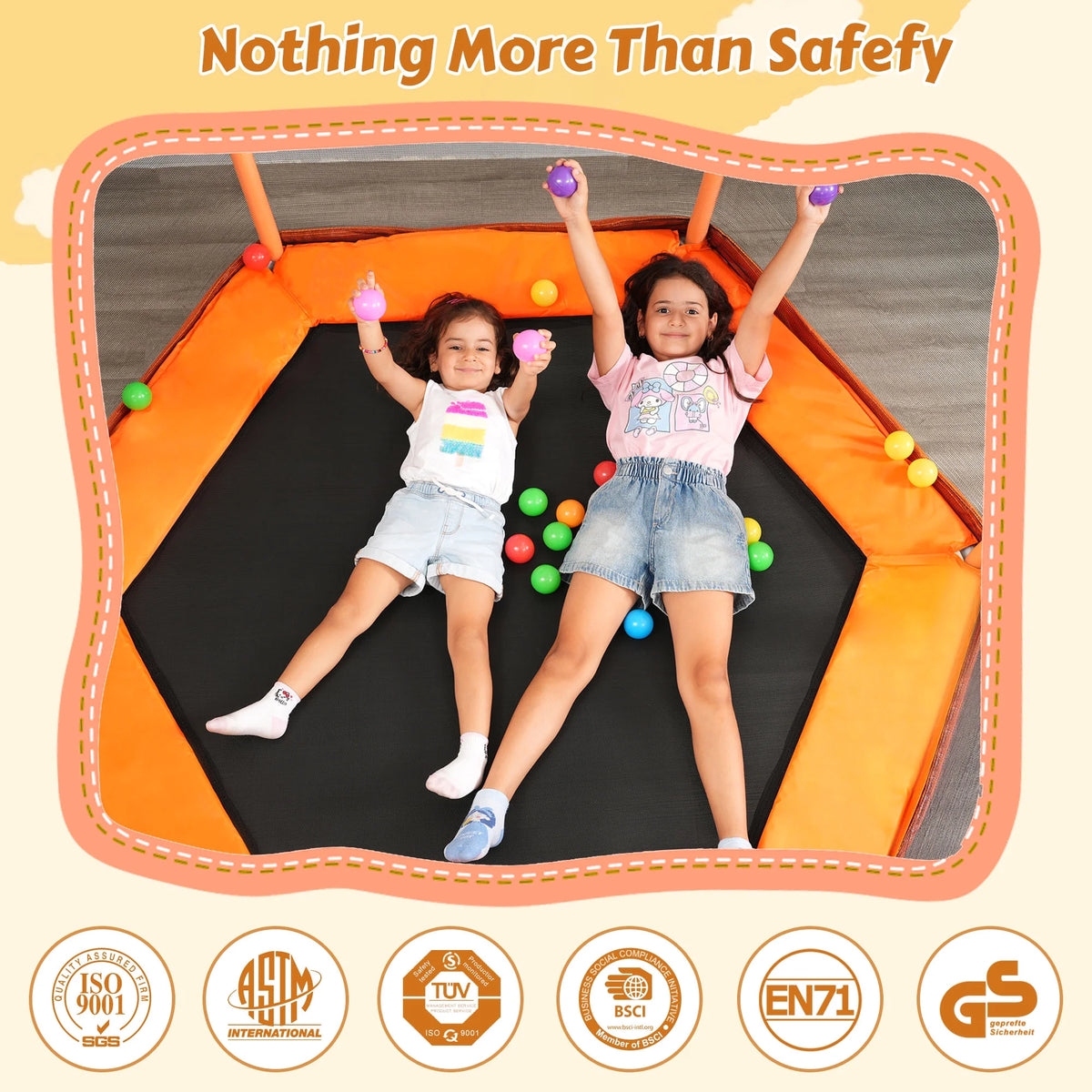Toddlers Trampoline with Safety Enclosure Net and Ball Pit R69151