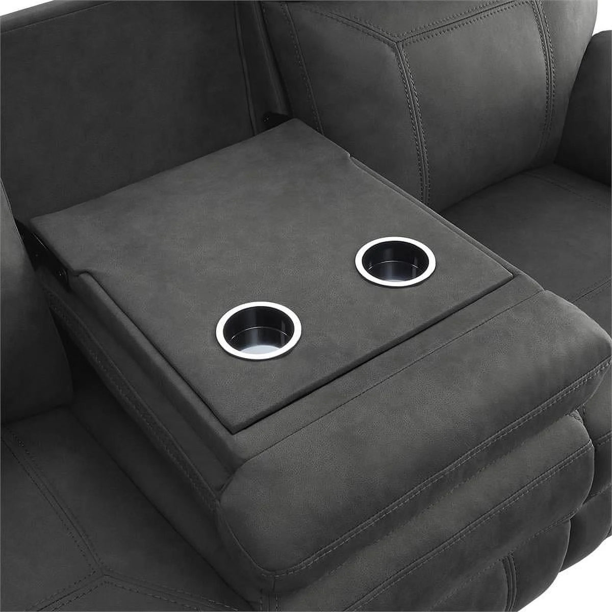 Microfiber Double Reclining Sofa with Cup Holders in Gray W808