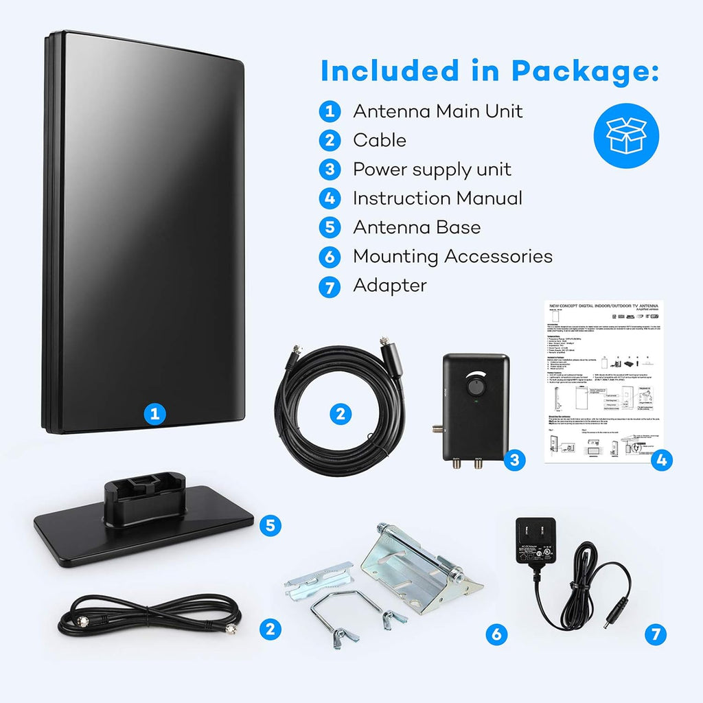 Amplified HD TV Antenna, 240Miles Range, 31ft Coax Cable Q29136