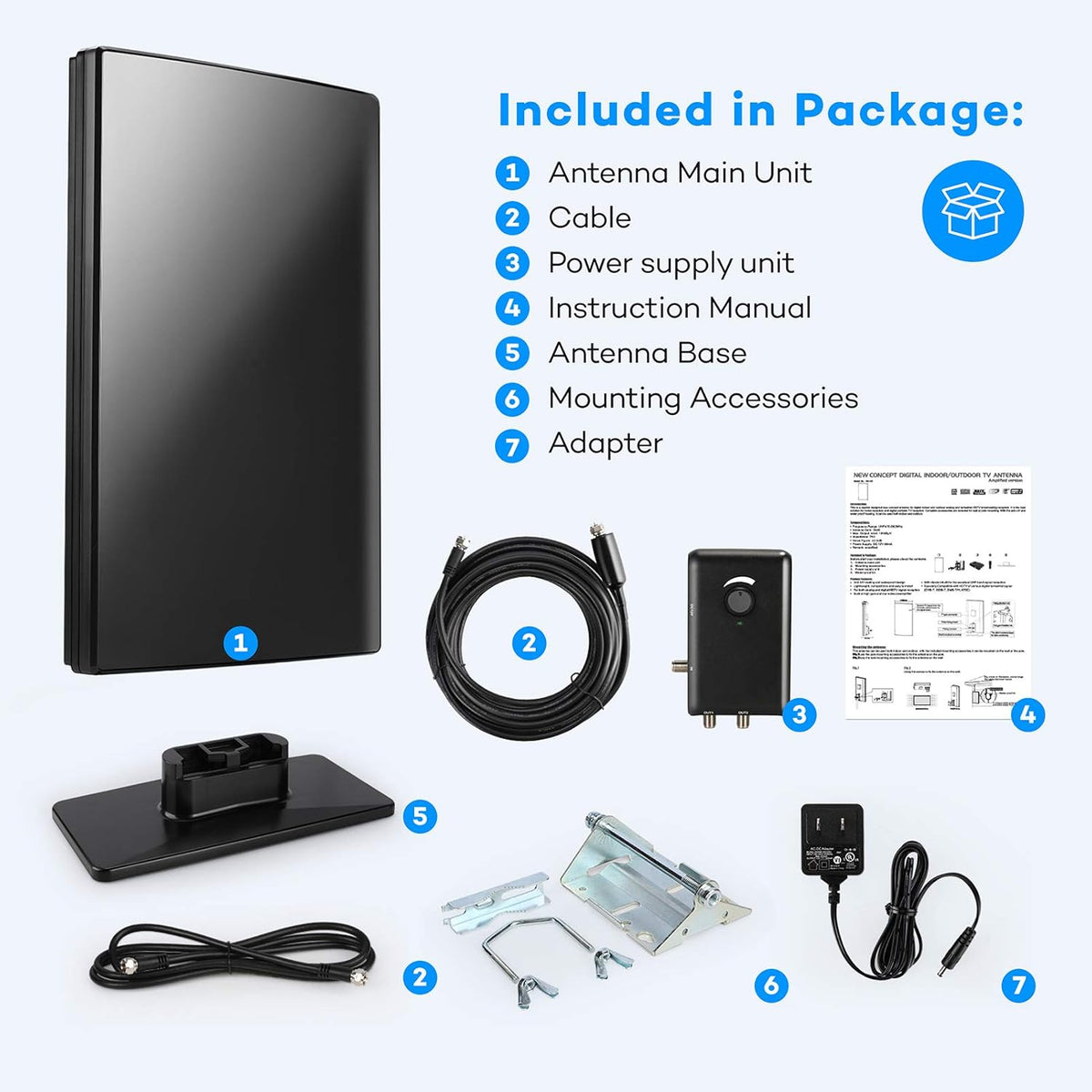 Amplified HD TV Antenna, 240Miles Range, 31ft Coax Cable Q29136