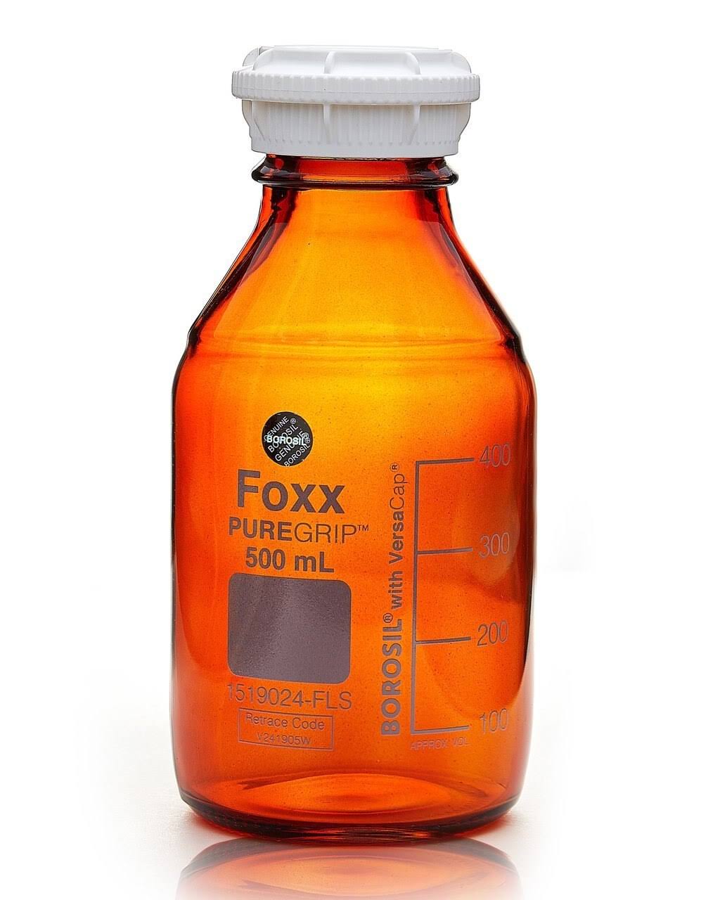 Amber Graduated Bottles with GL45 Screw Cap and Pouring Ring, 500ml, 10/Case T8785