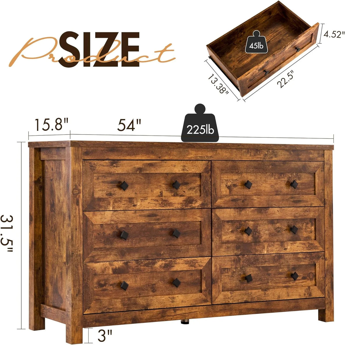 6 Drawer Farmhouse Wood Dresser Q644794