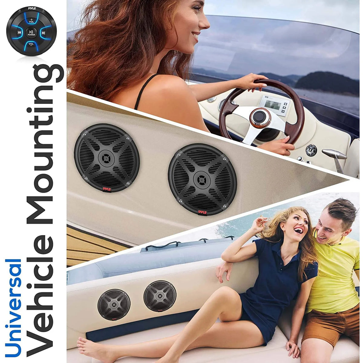 Black 6.5 Marine Speakers with Bluetooth Remote Control 2 Pack F359280