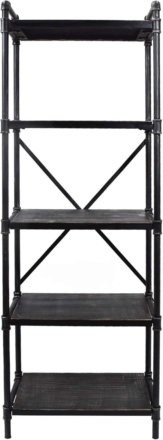 Industrial Iron 5 Shelf Firwood Bookcase, Gray and Pewter Finish I5816