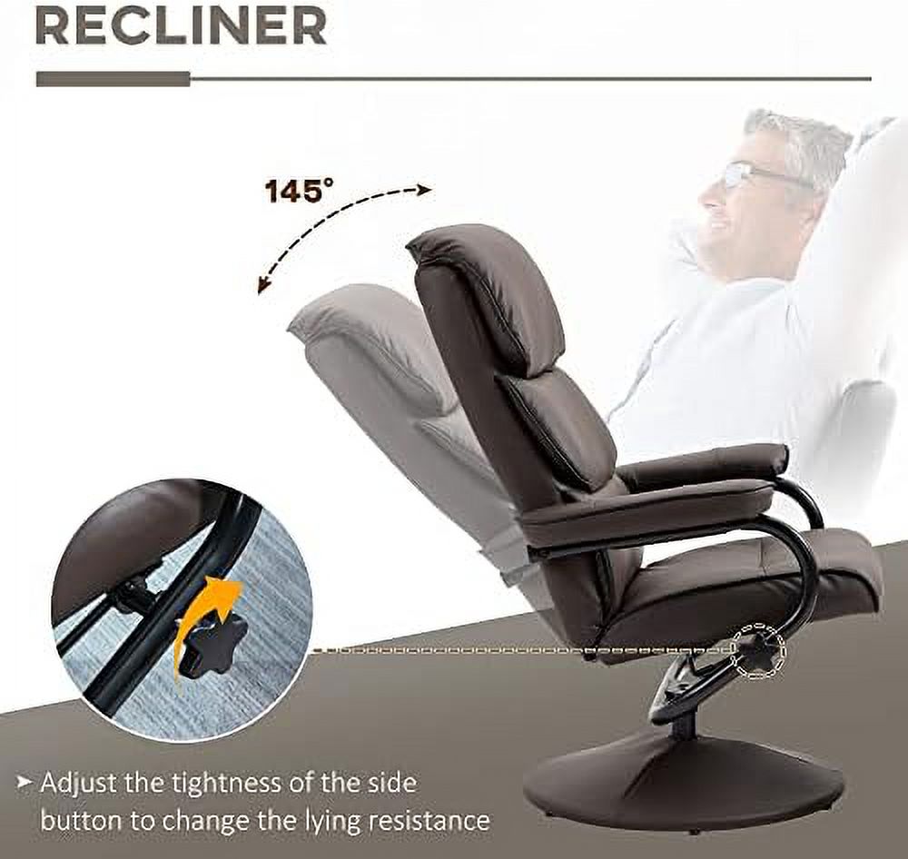 Cream White PU Leather Swivel Recliner Chair with Ottoman T7724