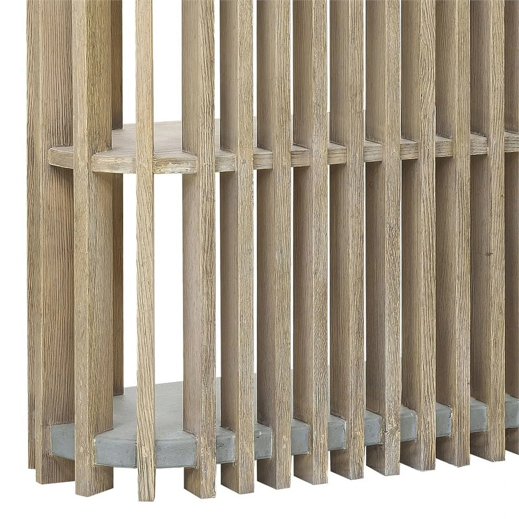 Wood Slat Display Console with Concrete Top N802