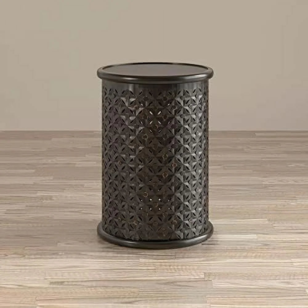 Antique Black Hardwood Drum End Table C122173