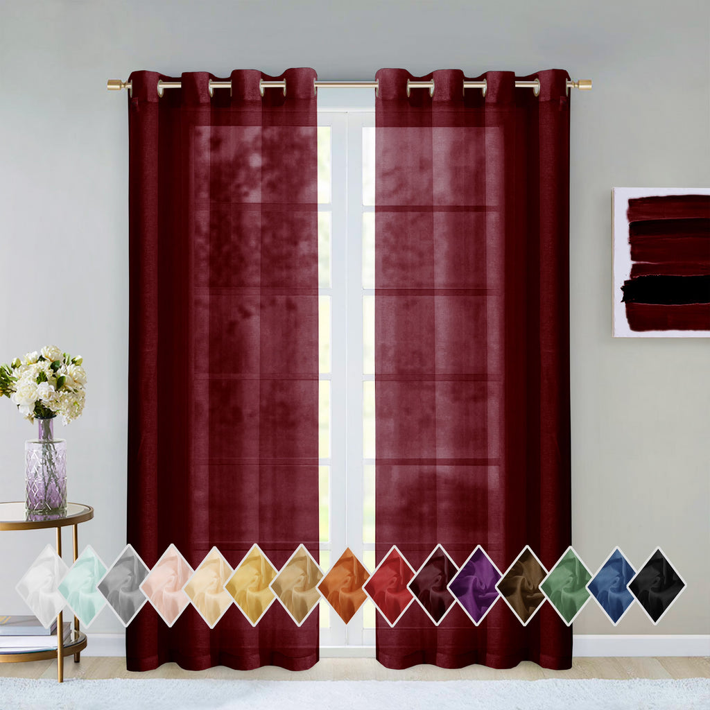 Burgundy Semi-Sheer Grommet Curtain Panel Pair, 108" x 84" V52940