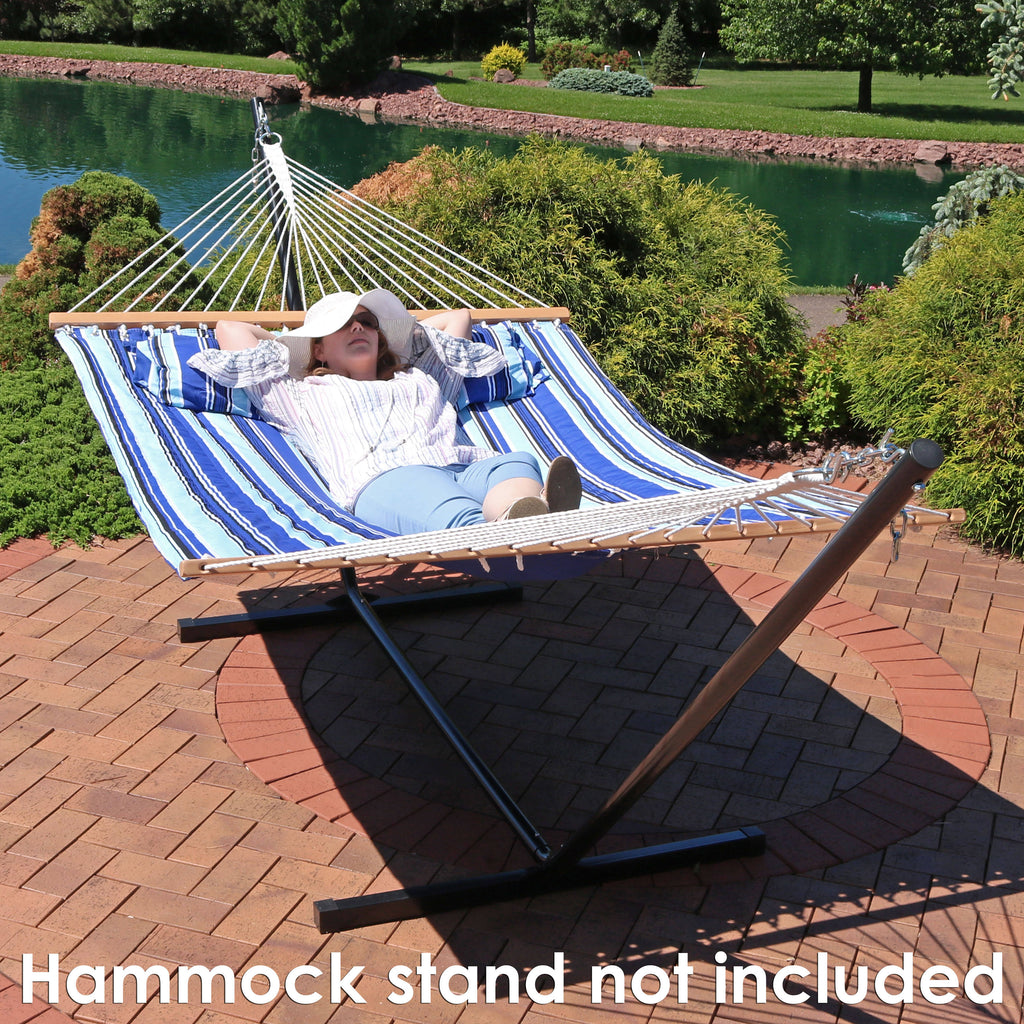 2-Person Quilted Fabric Spreader Bar Hammock and Pillow Q2879