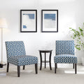 3pc Blue Fabric Upholstered Side Table and 2 Chairs O3764