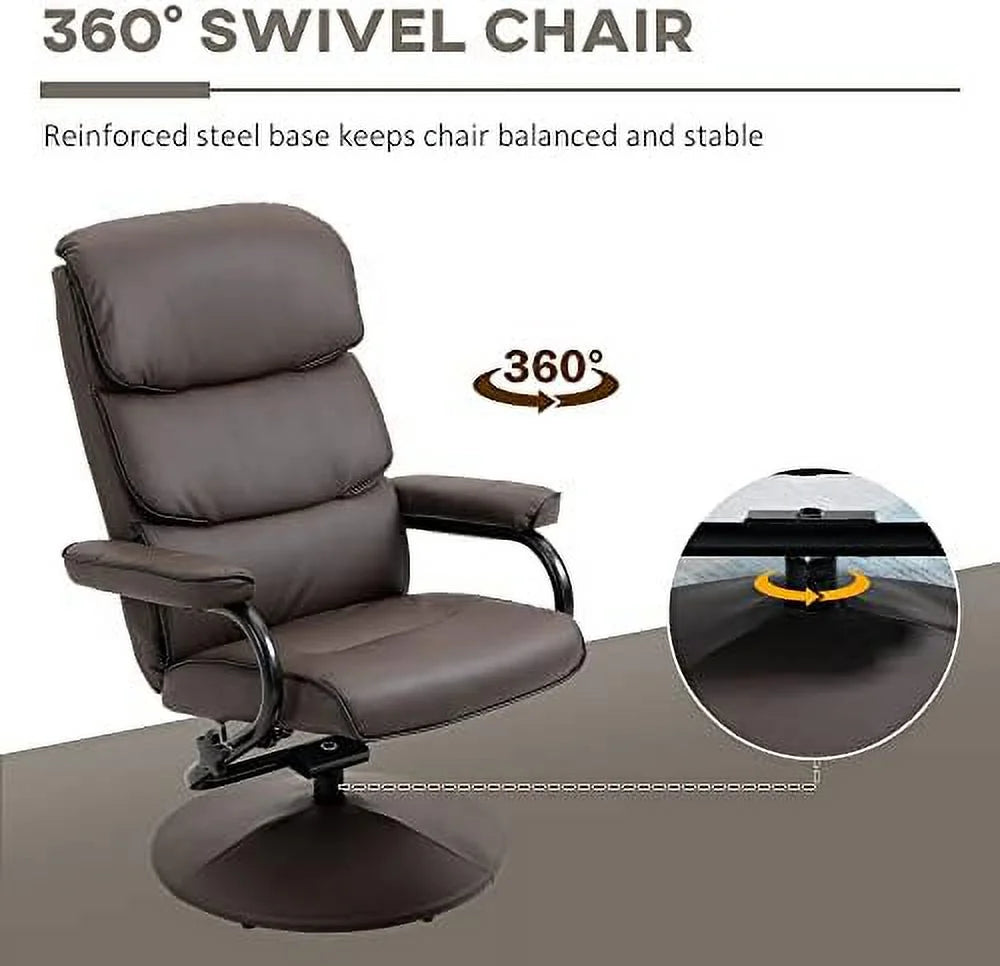 Cream White PU Leather Swivel Recliner Chair with Ottoman T7724