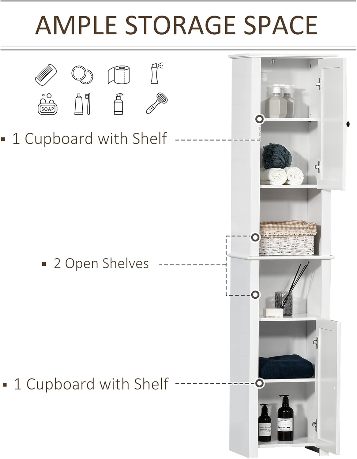 White Freestanding Bathroom Storage Cabinet with 2 Cupboards K5961