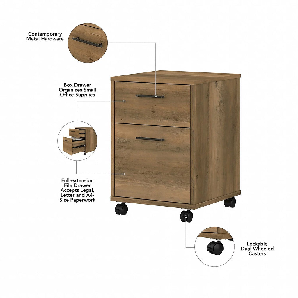 L Desk with Mobile File Cabinet in Reclaimed Pine Engineered Wood L879
