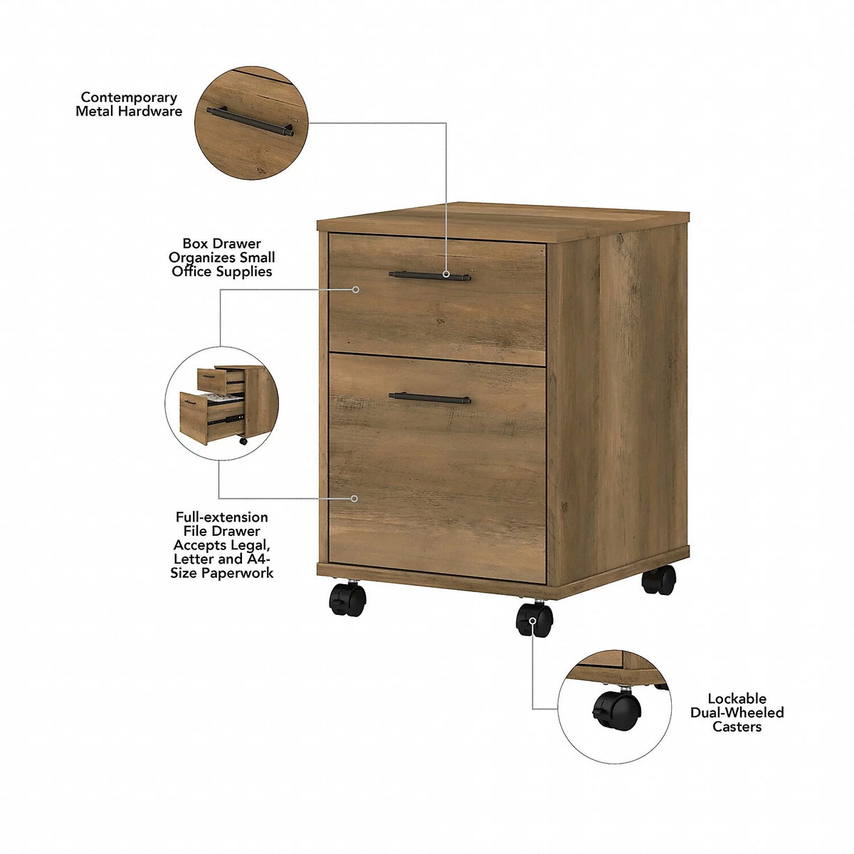 L Desk with Mobile File Cabinet in Reclaimed Pine Engineered Wood L879