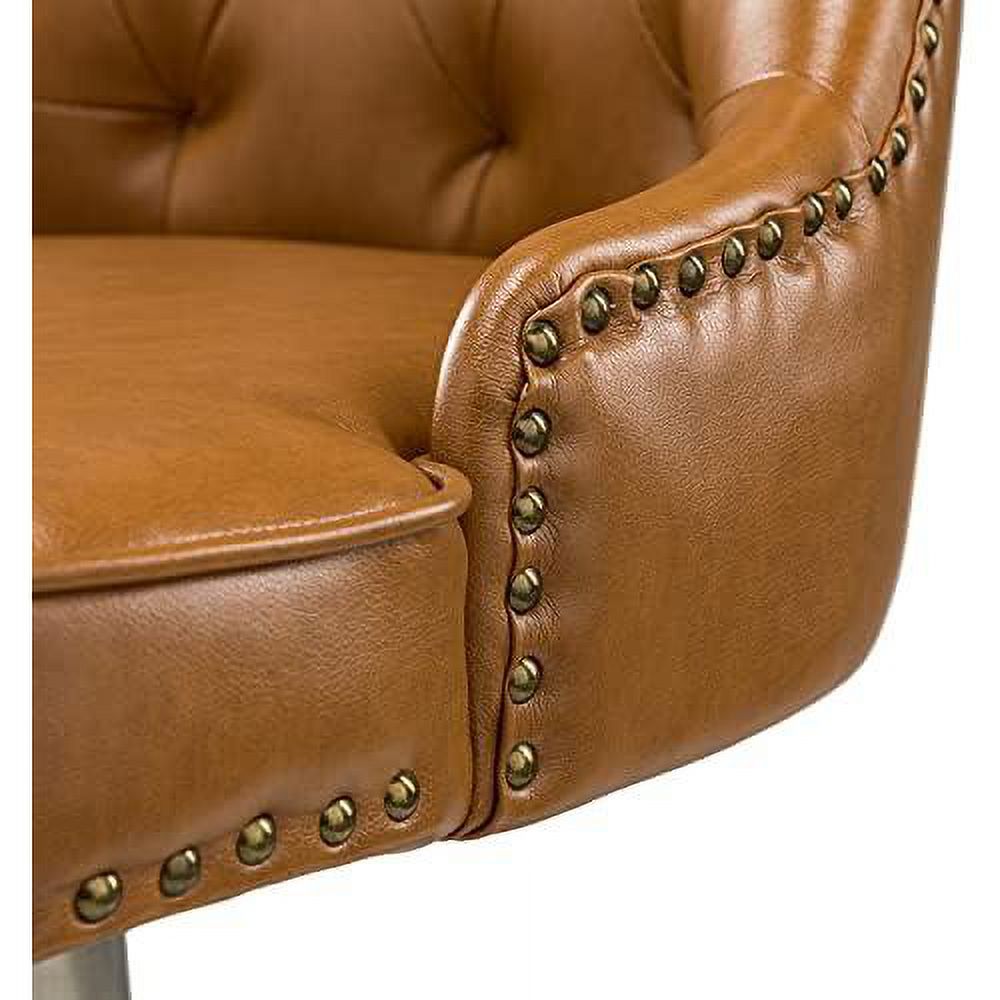 Camel PU Leather Armless Ergonomic Swivel Task Chair with 5 Rolling Casters U18866
