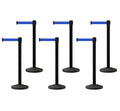 Black Post Retractable Belt Barriers, Set of 6, 13 ft. Belt G432