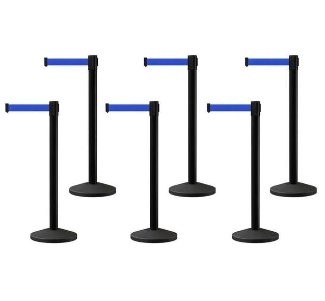 Black Post Retractable Belt Barriers, Set of 6, 13 ft. Belt G432
