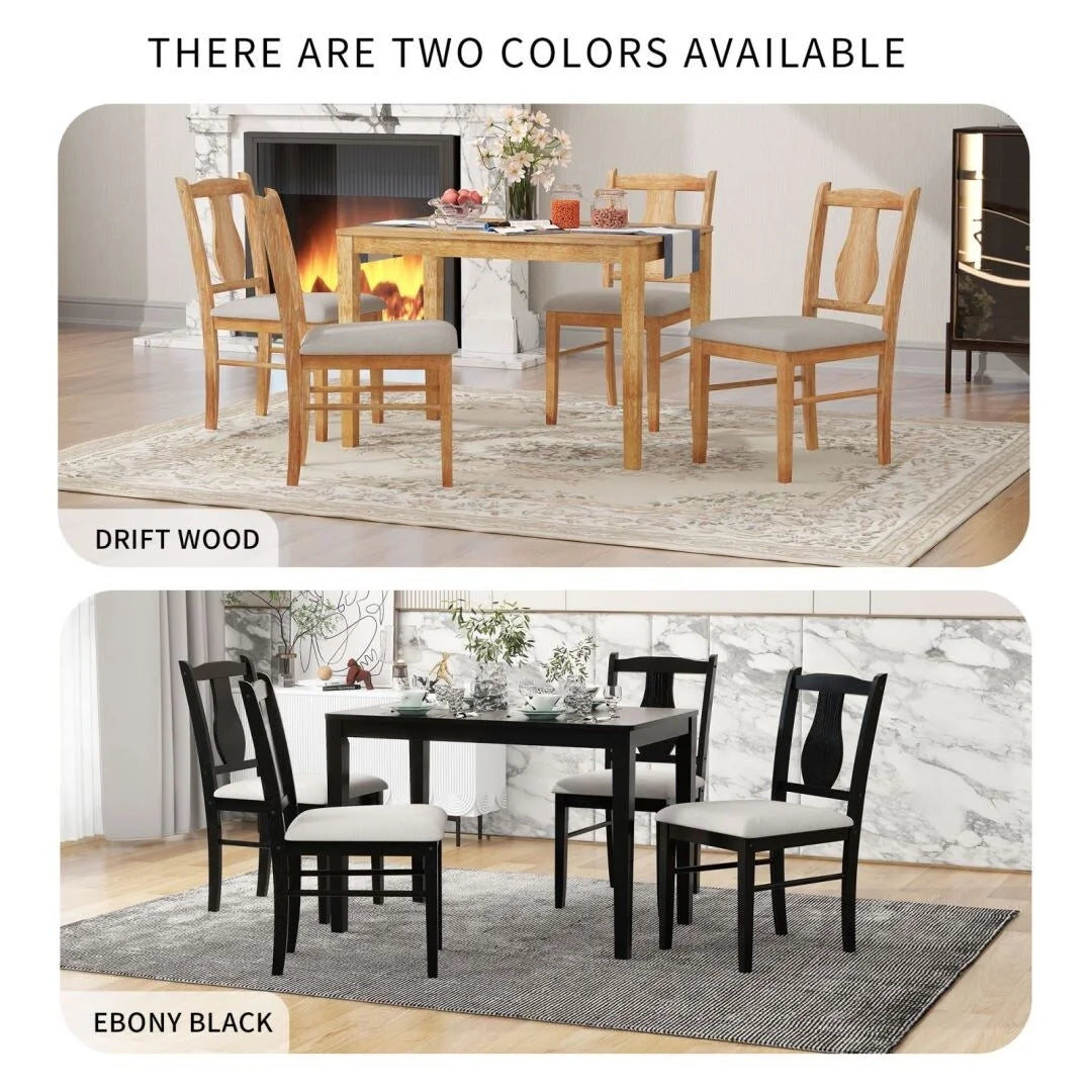 5-Piece Wooden Dining Table Set with 4 Upholstered Chairs D428130