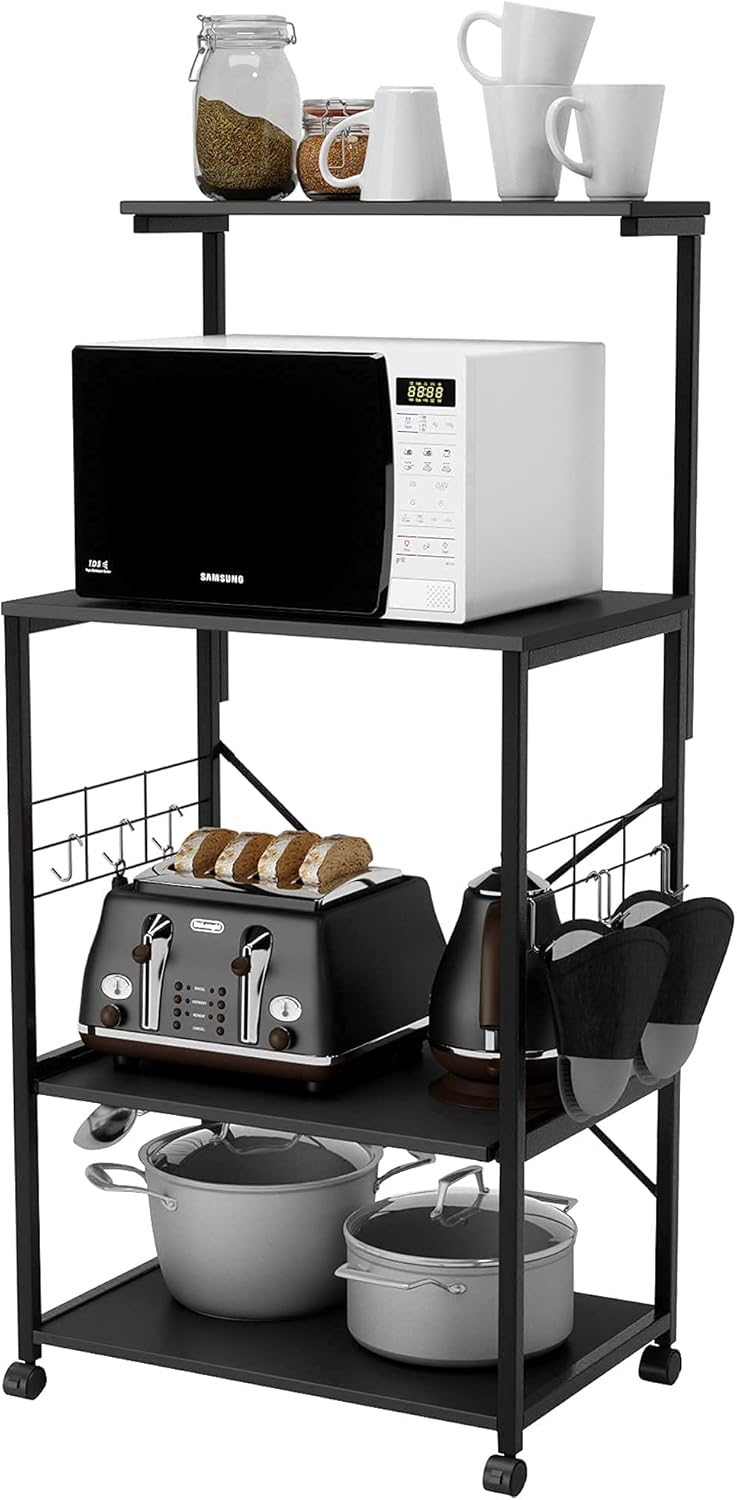 Rustic Brown 4 Tier Kitchen Baker's Rack with Storage Shelf and 10 Side Hooks W665189