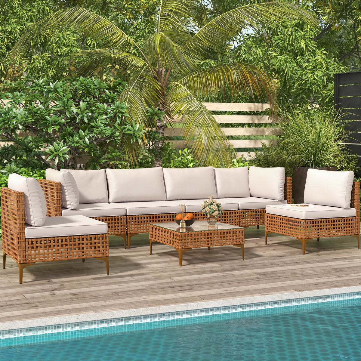 7-Piece PE Wicker Outdoor Sectional Sofa Set with Coffee Table Y167