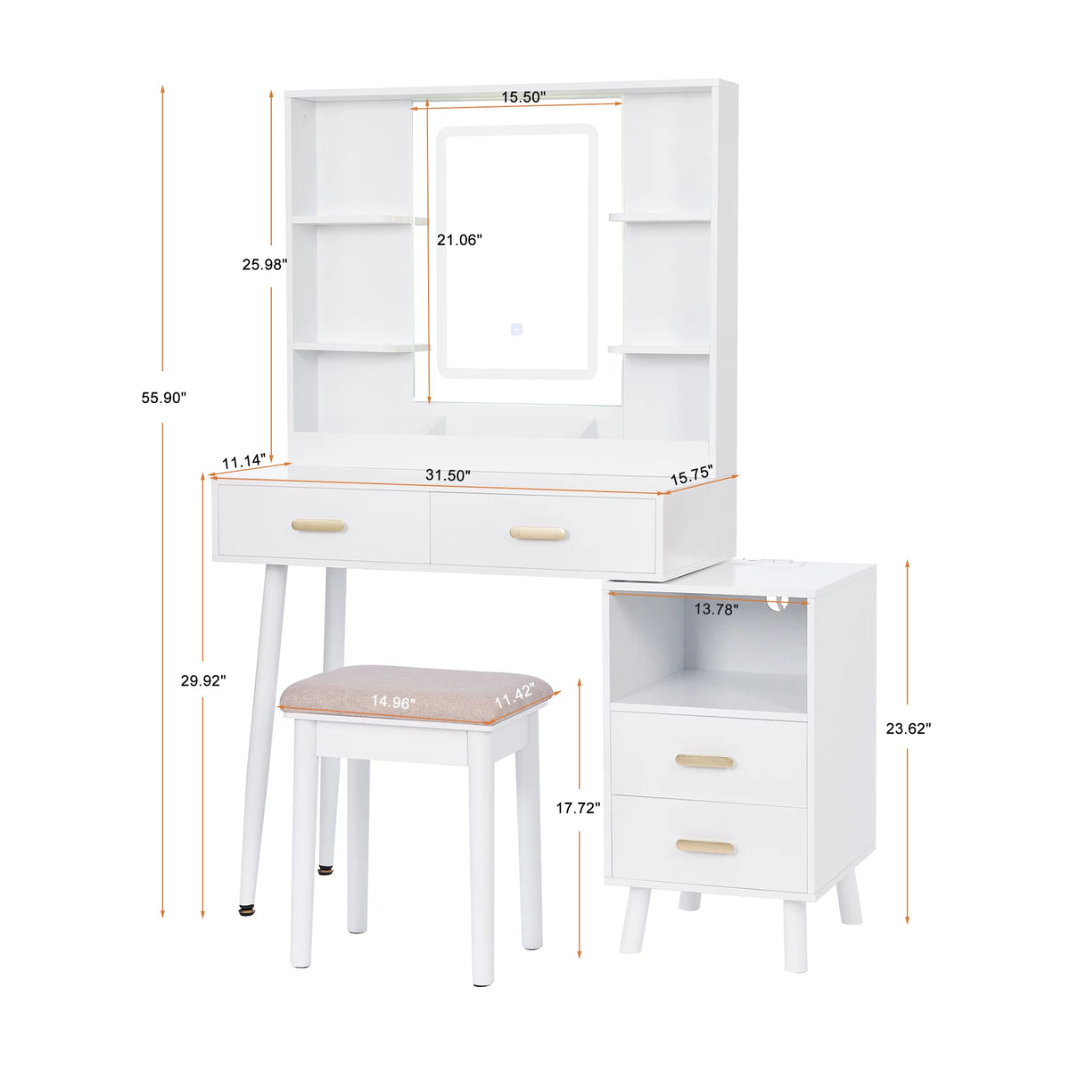 White Vanity Desk with Mirror and Lights Q57459