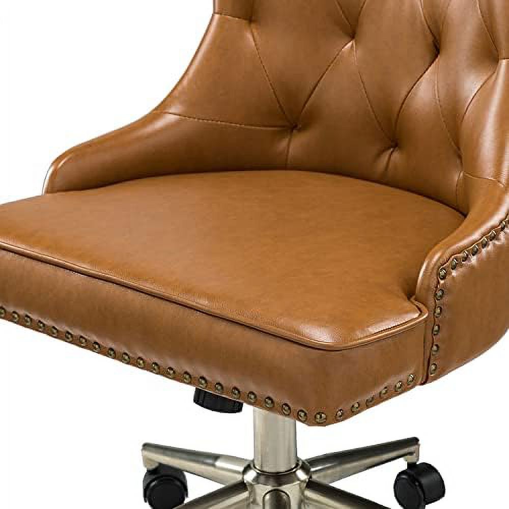 Camel PU Leather Armless Ergonomic Swivel Task Chair with 5 Rolling Casters U18866