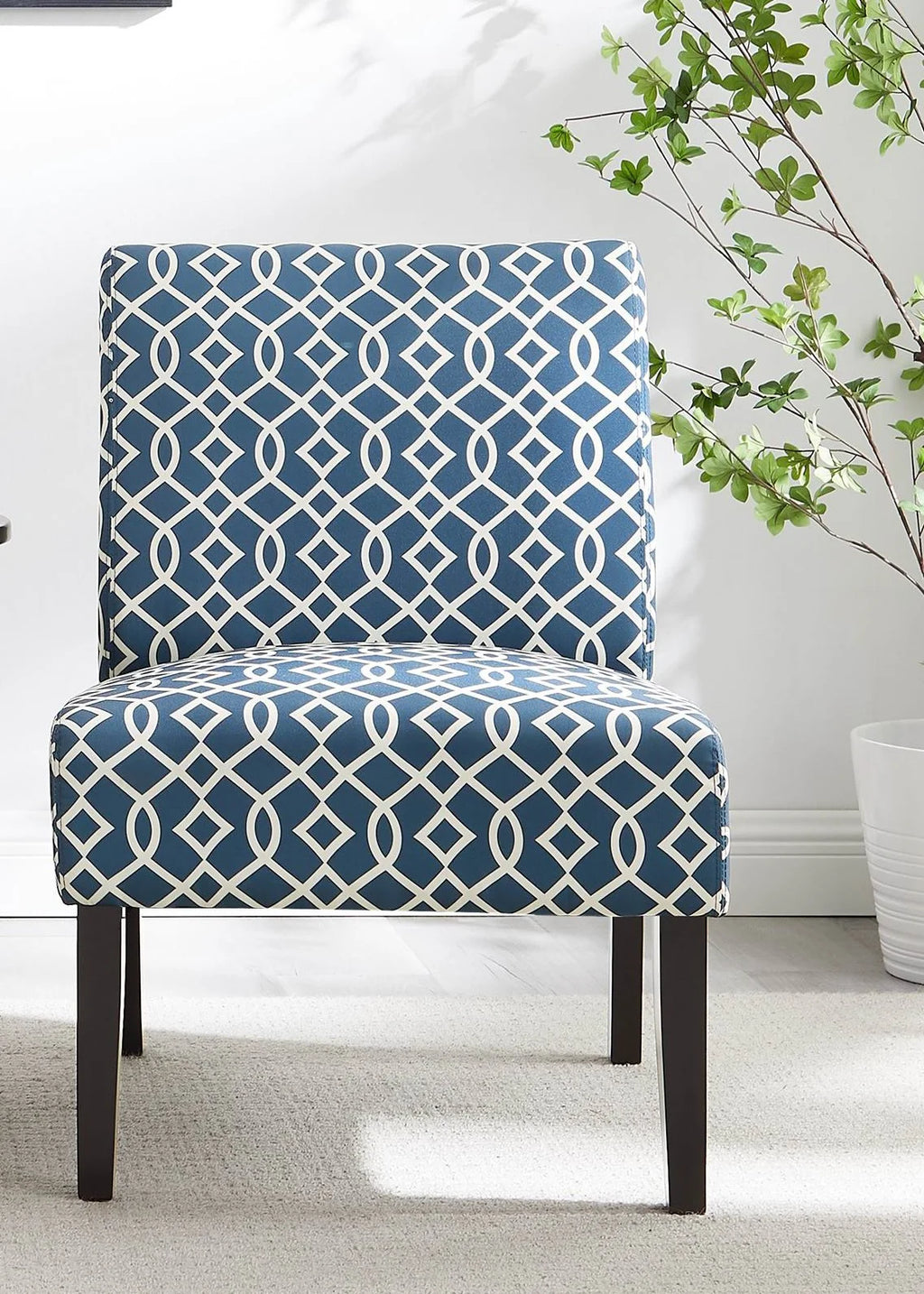 3pc Blue Fabric Upholstered Side Table and 2 Chairs O3764