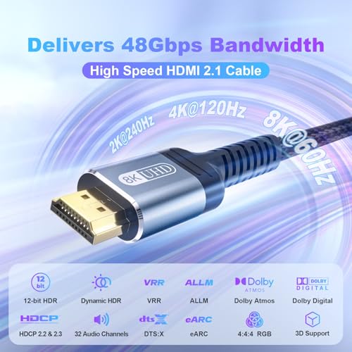 8K Fiber Optic HDMI Cable 50ft 48Gbps O9881