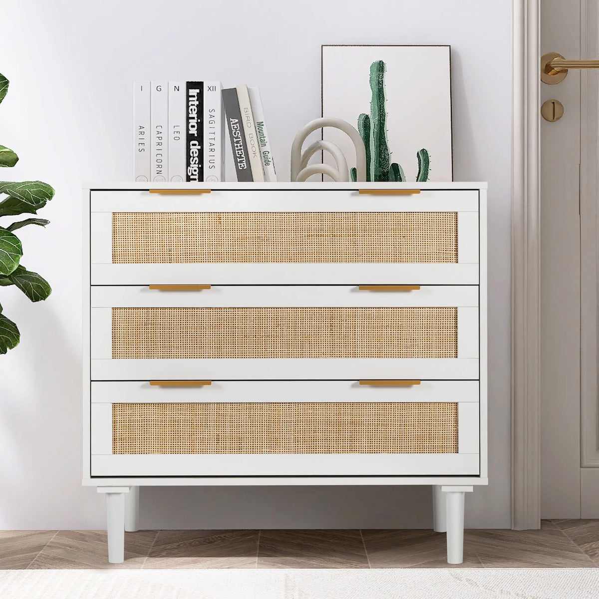 Modern 3 Drawer Rattan Wooden Dresser R129824