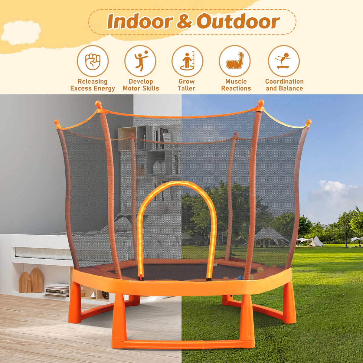 Toddlers Trampoline with Safety Enclosure Net and Ball Pit R69151