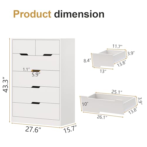 White 6 Drawer Wood Dresser S960168