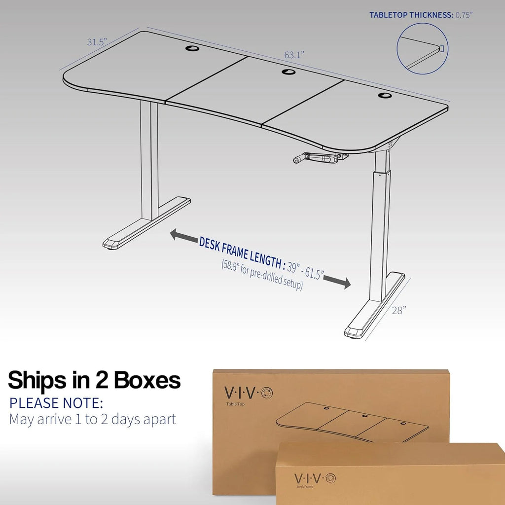Height Adjustable 63 X 32 Inch Stand Up Desk with Black Table Top N5839
