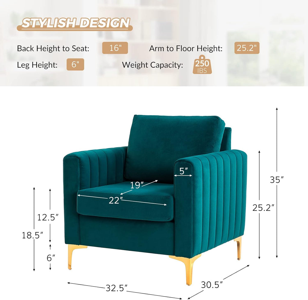 Teal Velvet Accent Club Chair with Metal Legs C36181