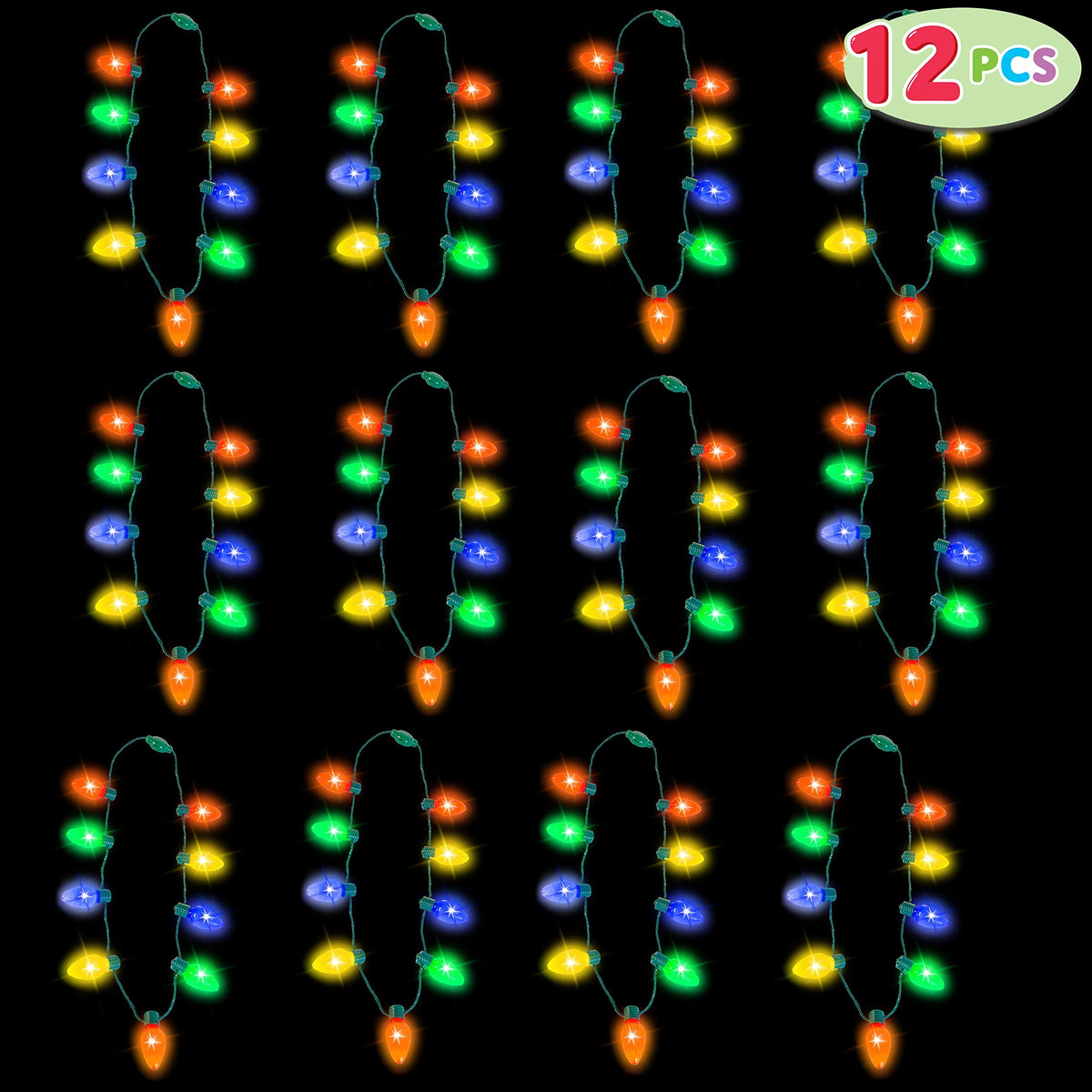 12 Piece Christmas LED Light Up Bulb Necklaces U15381