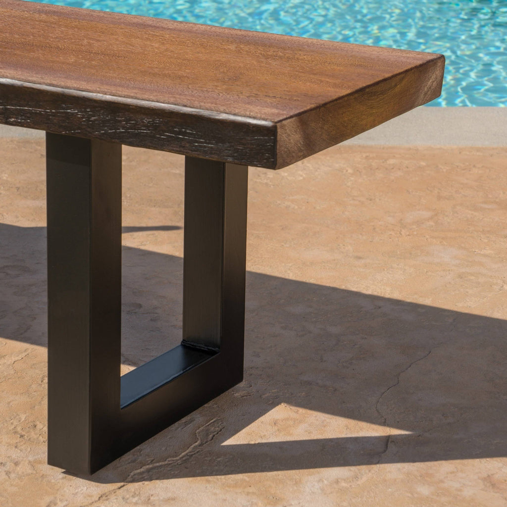 Teak Concrete Faux Live Edge Patio Dining Bench N313989