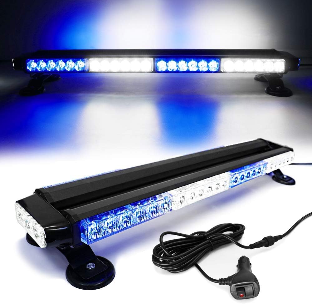 White Red 26 54 LED Roof Top Double Side Emergency Strobe Light Bar with Magnetic Base U85876