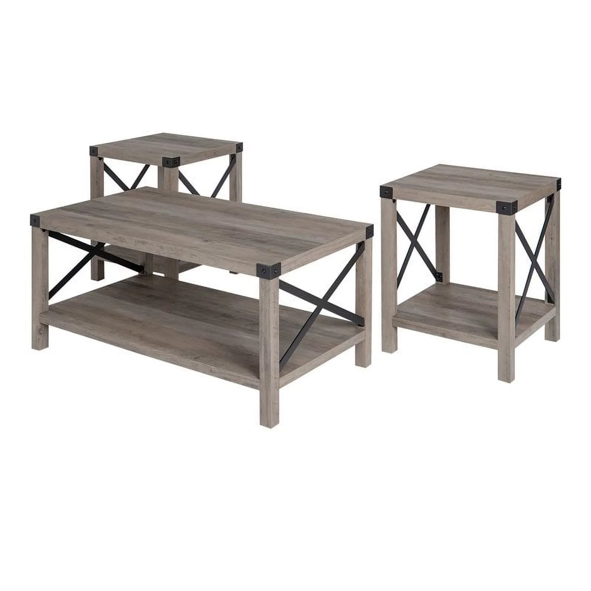 4 Piece TV Stand Coffee Table and 2 End Tables in Gray Z250