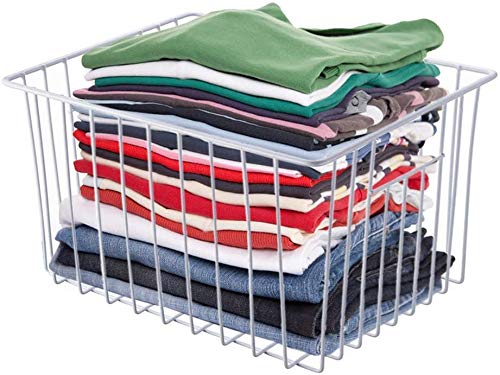 Large Wire Storage Baskets with Handles, Pearl White, Set of 3 I52003
