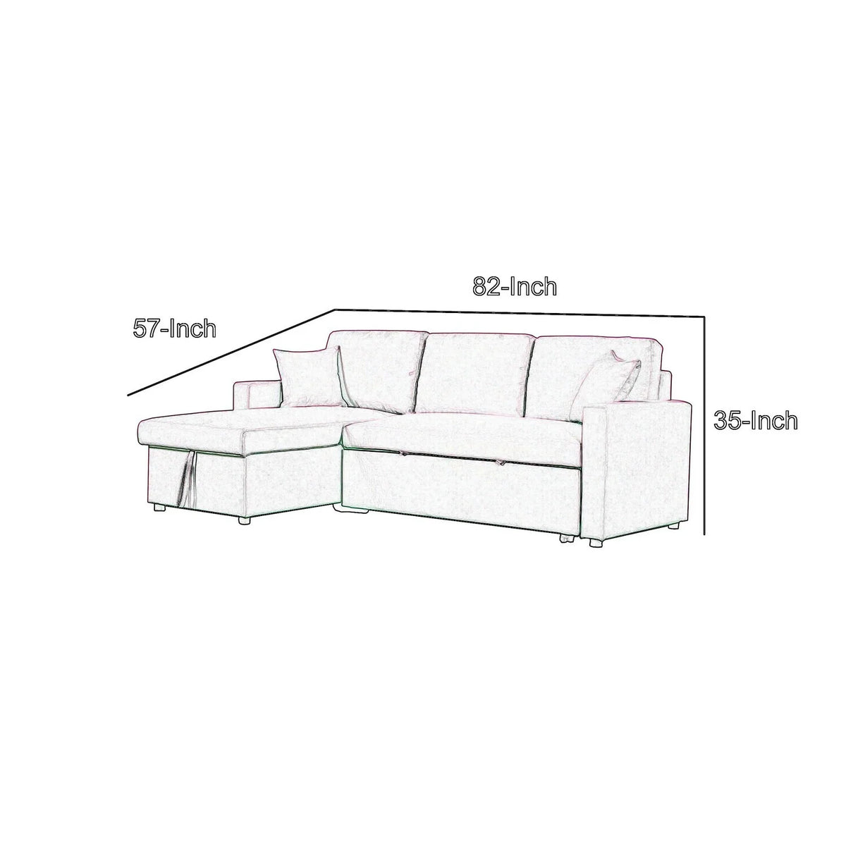 82 Inch Sleeper Sectional Sofa Bed with Storage Chaise, Blue Y17119