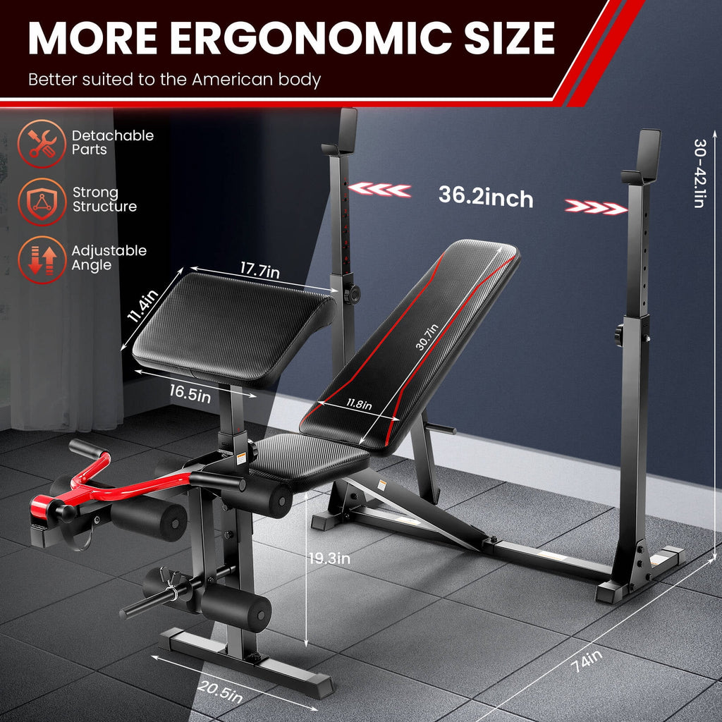 Adjustable Weight Bench Set with Barbell Rack G739109