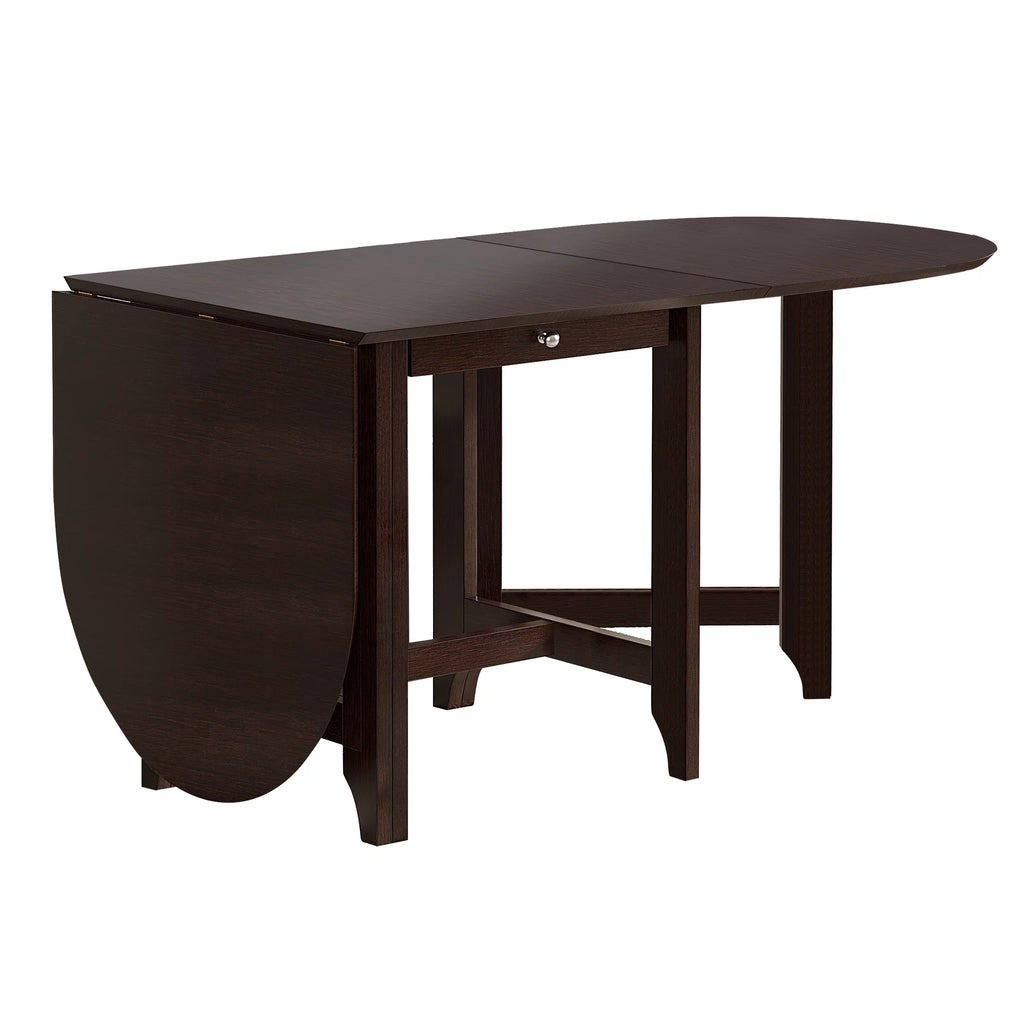 Drop-Leaf Rubberwood Dining Table with Drawer Dark Cappuccino N687