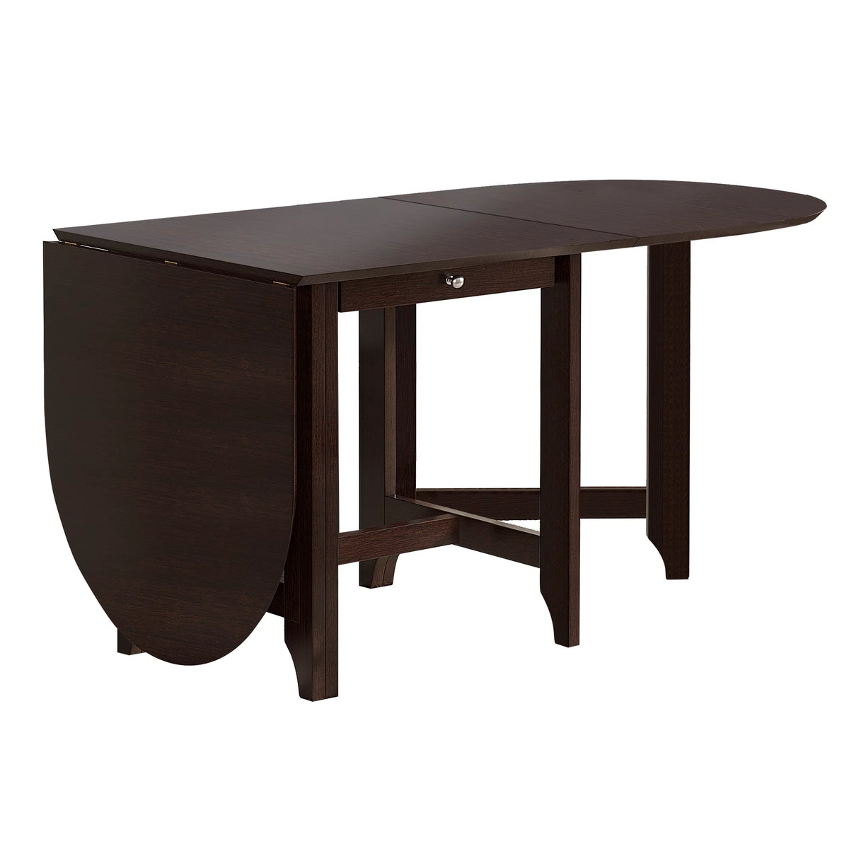 Drop-Leaf Rubberwood Dining Table with Drawer Dark Cappuccino N687