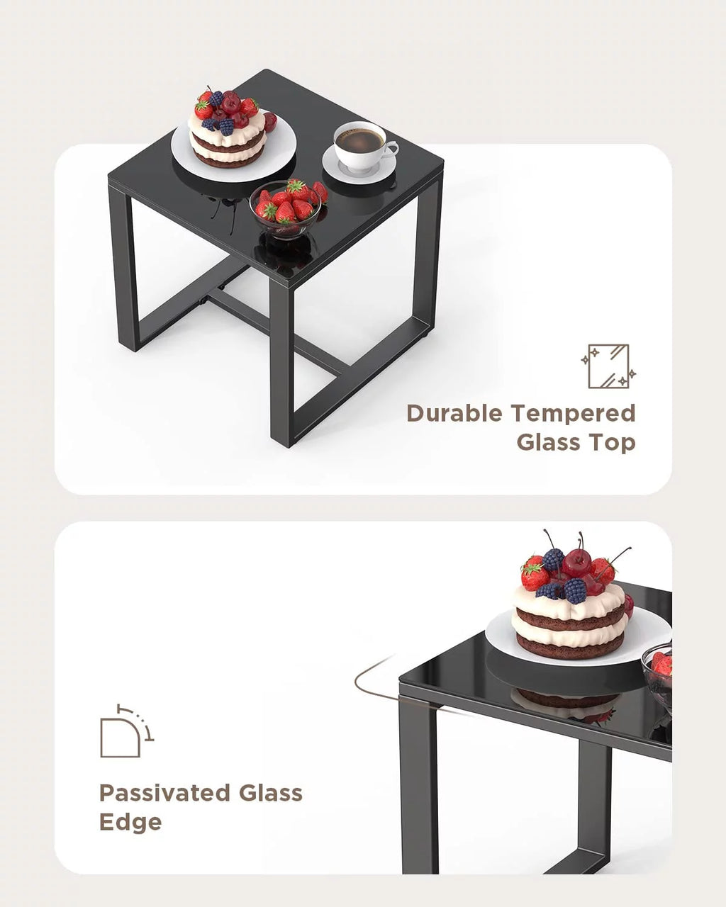 3 Pieces Wicker Patio Set with Glass Table Grey Cushion Y69476