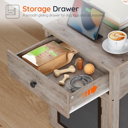 Wooden Dog Crate Furniture with Drawer and Charging Station R445